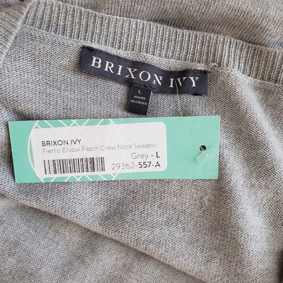 Brixon Ivy Fierro Women's Large Lace Elbow Patch Gray Crew Neck Sweater NWT - Picture 7 of 7